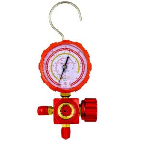 High Pressure Manifold Gauge with Valve - Red, Ideal for HVAC Systems